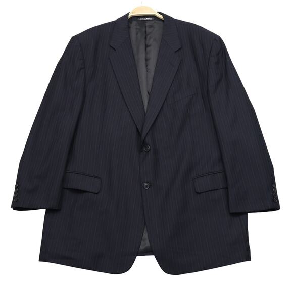 Adolfo Super 120s Wool Mens Sport Coat 46R Dark Navy Pinstripe Single Breasted - Picture 1 of 14